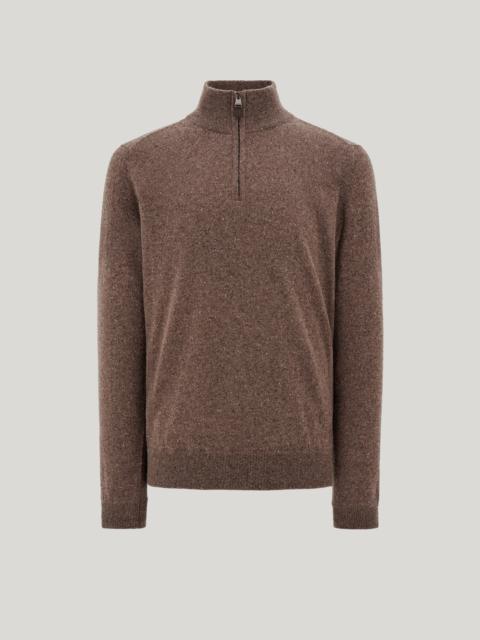 Canali LIGHT BROWN MOCK NECK IN A WOOL, VISCOSE, AND SILK BLEND WITH ZIPPER