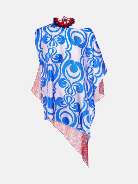 Embellished printed silk-blend blouse