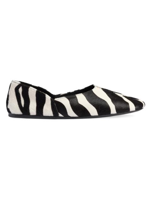 KHAITE Women's Jane Zebra-Printed Calf Hair Ballerina Flats - Black White