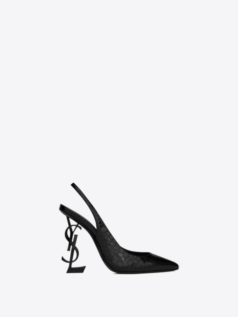 opyum slingback pumps in alligator-embossed patent leather with black heel