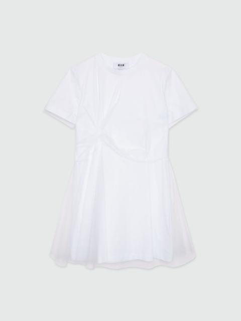 MSGM White jersey t-shirt dress with tulle layer