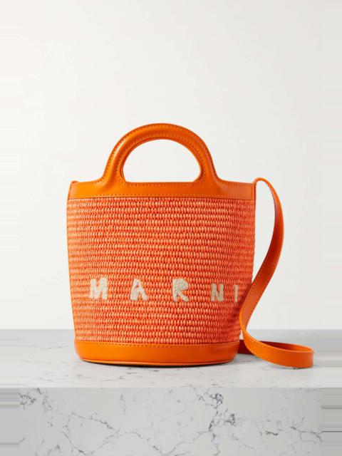 Marni Tropicalia small leather-trimmed embroidered raffia bucket bag