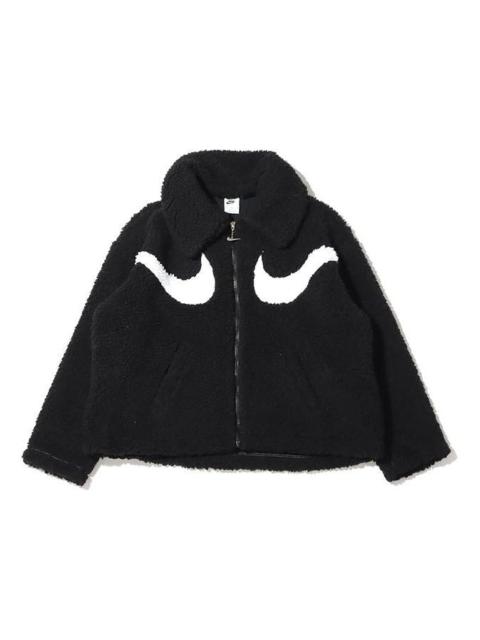 Nike (WMNS) Nike Logo Printing Solid Color Athleisure Casual Sports Lamb's Wool Black Jacket DD5621-010