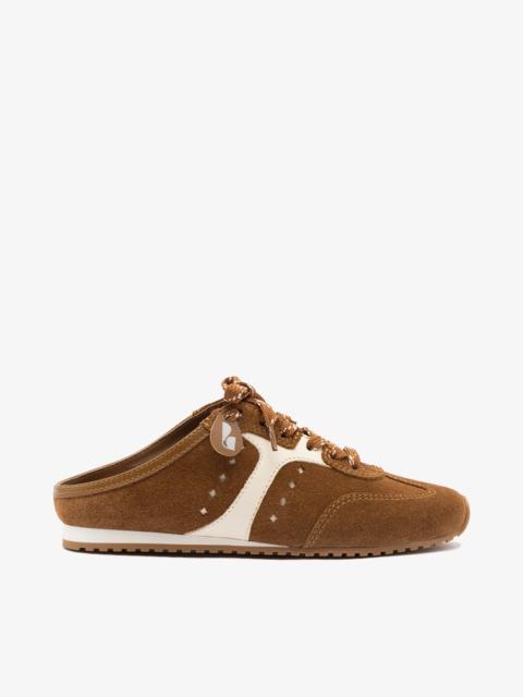 Larroudé Stella Mule In Russet Suede and Ivory Leather