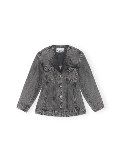 GANNI SNOW WASHED DENIM FITTED BLAZER