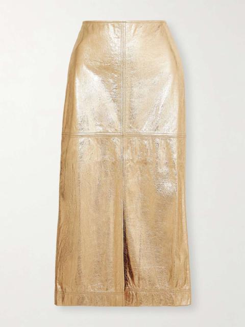 + NET SUSTAIN paneled metallic crinkled-leather midi skirt