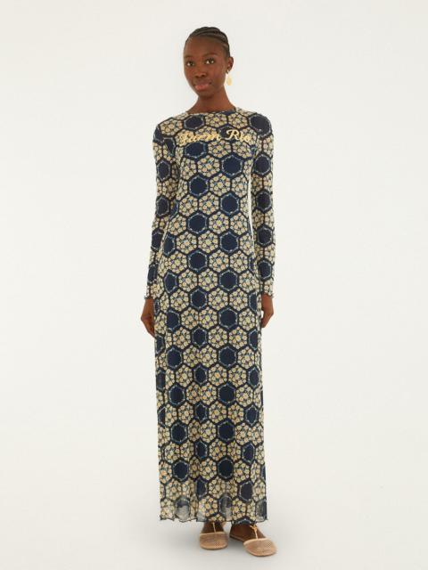 FARM RIO Blue Farm Club Long Sleeve Maxi Dress