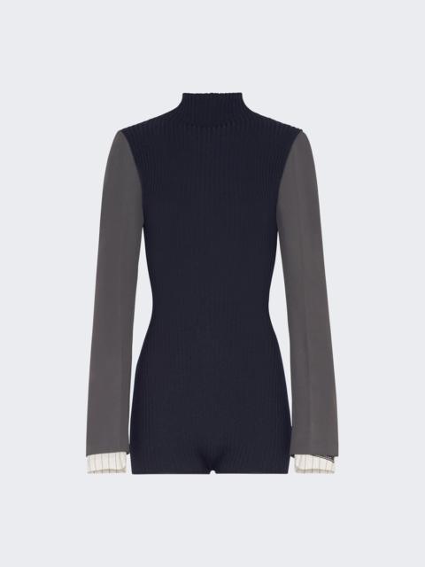 Jean Paul Gaultier Merino Wool Bodysuit With Tailored Sleeeves Navy