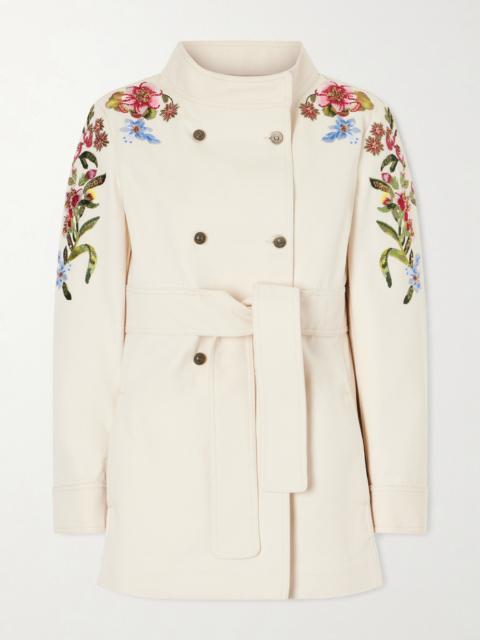 Valentino Belted Embellished Embroidered Denim Jacket