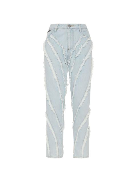 distressed rhinestone-embellished jeans