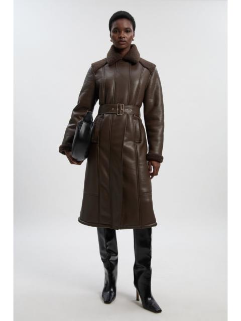 KAREN MILLEN Faux Fur Aviator Longline Coat