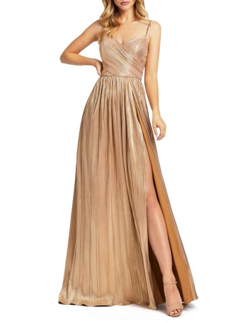 MAC DUGGAL Women's Metallic Ruched A-Line Gown - Gold