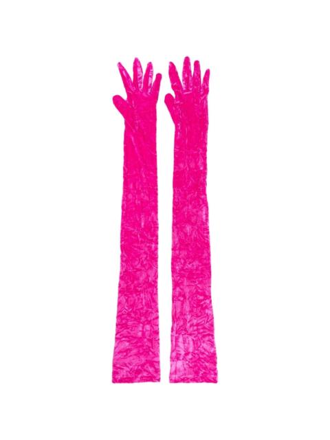 crushed-velvet elbow-length gloves