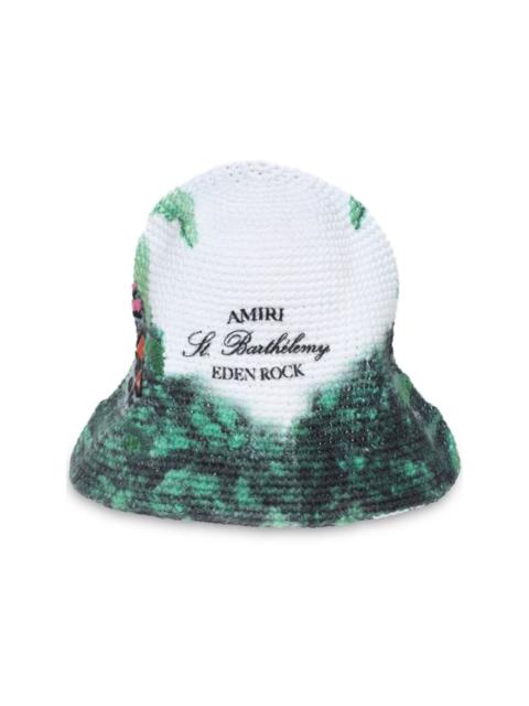 Amiri logo-embroidered bandana-print Bucket Hat - Blue