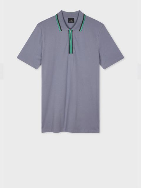 Paul Smith Grey Zip-Neck Polo Shirt With Contrast Tipping