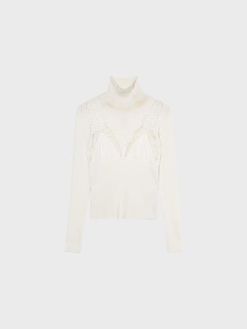 Blumarine STRETCH RIBBED SWEATER WITH LACE AND SATIN INSERTS