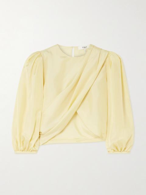 Chloé Draped Wrap-effect Cropped Silk-satin Blouse
