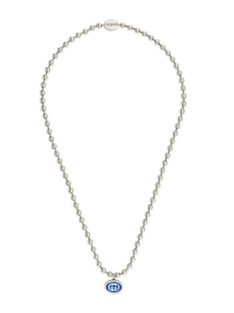 GUCCI Men's Sterling Silver & Enamel Interlocking GG Logo Necklace - Silver Blue