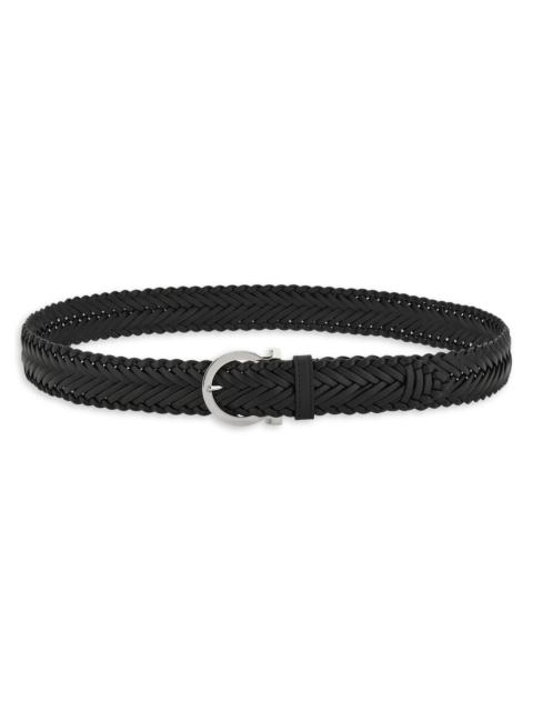 FERRAGAMO Men's Testa Di Moro Woven Leather Belt - Nero