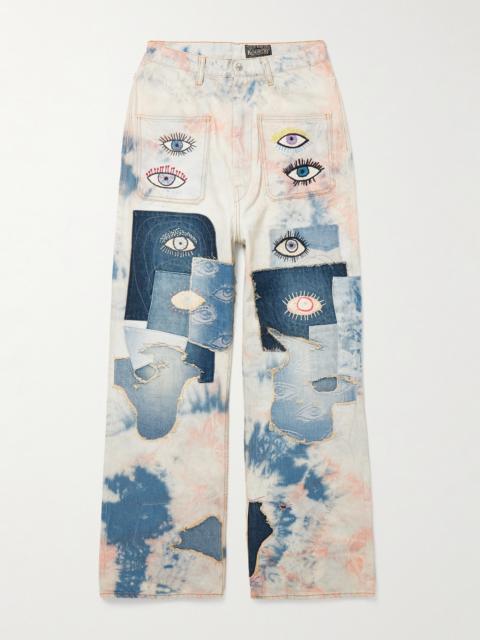 Kapital Slim-Fit Patchwork Embroidered Tie-Dyed Jeans