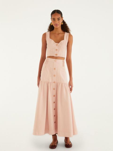 FARM RIO Light Pink Bisne Buttoned Twill Midi Skirt