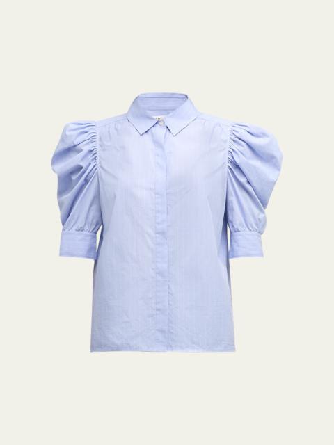 FRAME Pinstripe Ruched Puff-Sleeve Shirt