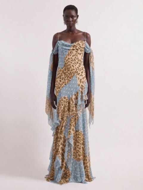 NINA RICCI Leopard and polka dots maxi silk dress