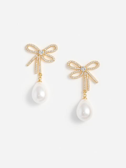 self-portrait Gold Textured Bow Pearl Earrings