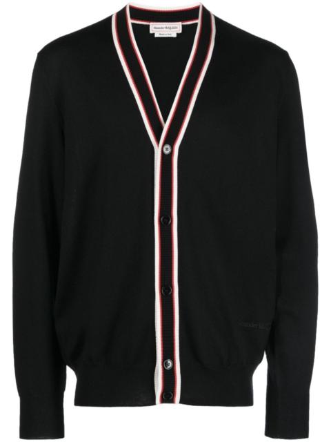 Alexander McQueen striped-edge V-neck cardigan