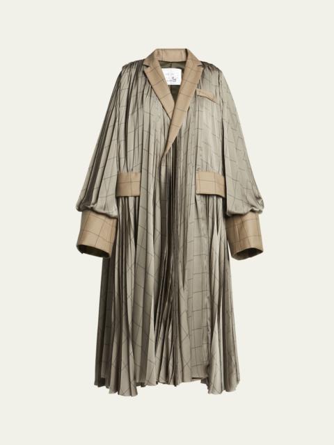 sacai Windowpane Oversized Pleated Wool Coat