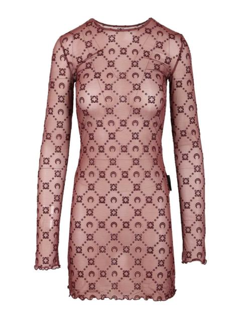 Moonogram Mesh Flock Ls Mini Crewneck Dress Dresses Violet