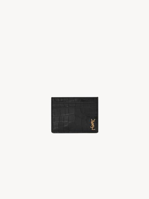 SAINT LAURENT TINY CASSANDRE CARD CASE IN CROCODILE-EMBOSSED MATTE LEATHER