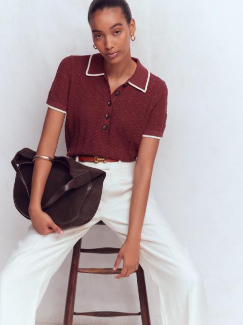 BODEN Pointelle Henley T-shirt-Rich Chestnut