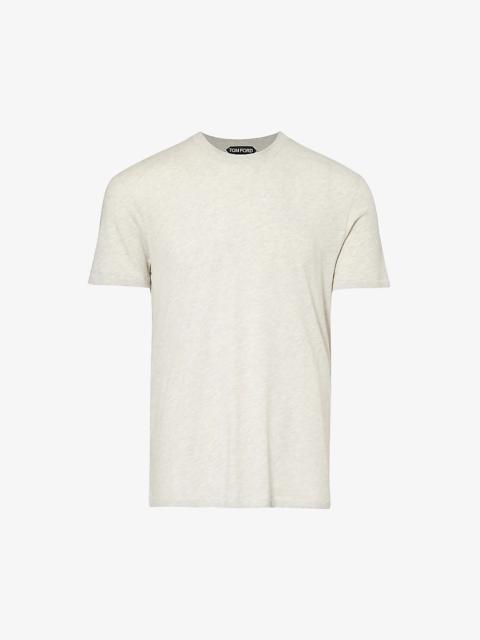 Brand-embroidered crewneck cotton-blend T-shirt