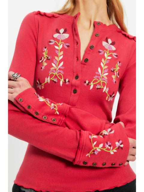 FREE PEOPLE Fleur Embroidered Cuff Henley