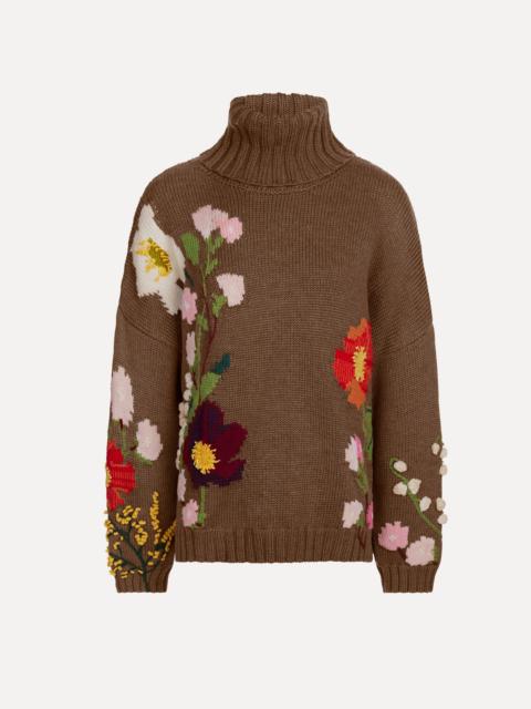 Oscar de la Renta MIXED BOTANICAL EMBROIDERED OVERSIZED PULLOVER