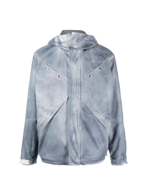 faded-effect hooded denim jacket