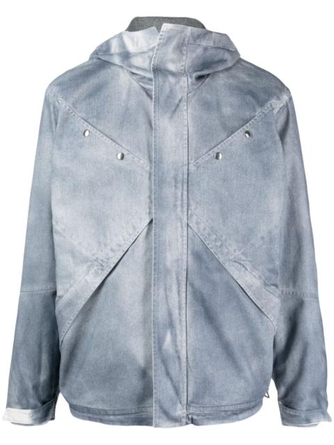 faded-effect hooded denim jacket