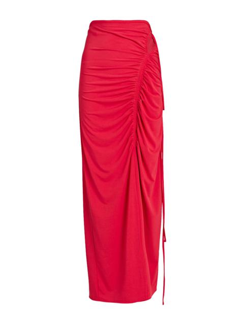 self-portrait Tie-Front Gathered Midi Skirt