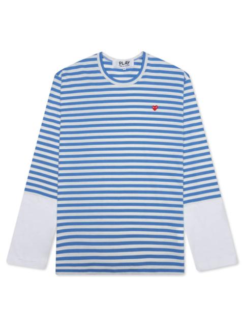 Comme des Garçons PLAY WOMEN'S STRIPED WHITE SLEEVE L/S T-SHIRT - BLUE