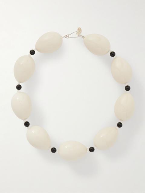 Gohar World Host Egg silver, porcelain and quartz necklace White