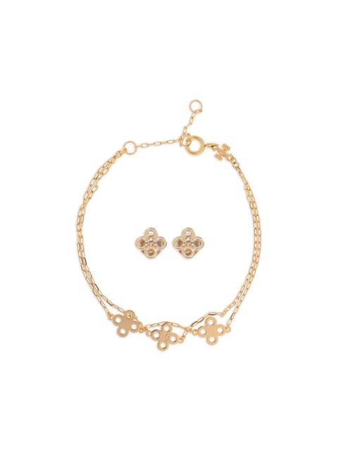 TORY BURCH clover-logo earrings and bracelet set