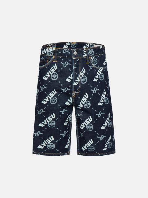 EVISU MONOGRAM PRINT DENIM SHORTS