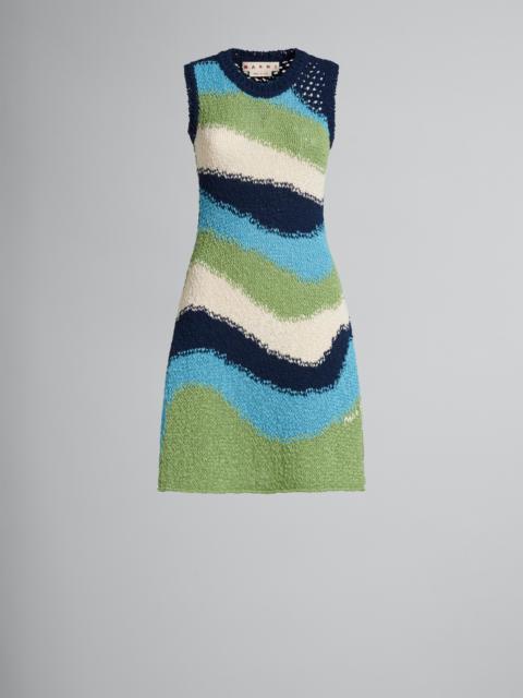 Marni BLUE KNITTED COTTON DRESS WITH WAVY STRIPES