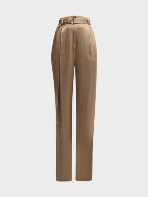 LAPOINTE High-Rise Belted Straight-Leg Double-Face Satin Pants