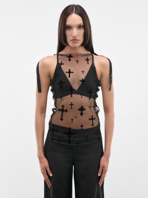 DIDU Black Cross Mesh Top