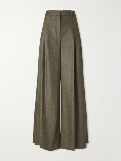 TWP Avery stretch wool and cashmere-blend herringbone wide-leg pants Green