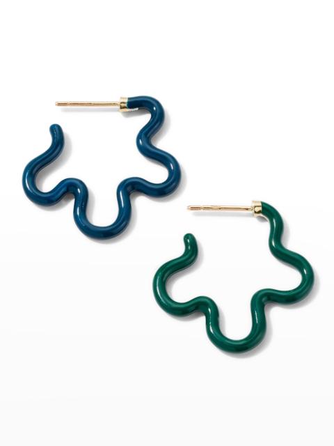 BEA BONGIASCA Two-Tone Asymmetrical Flower Small Hoop Earrings in Emerald and Teal Enamel