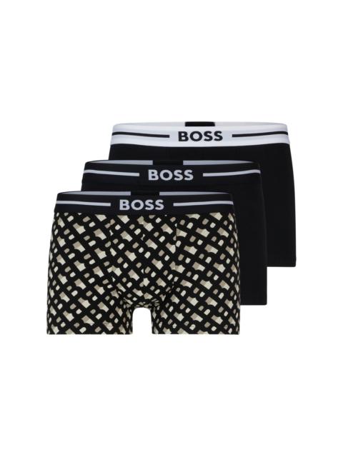 BOSS THREE-PACK OF STRETCH-COTTON TRUNKS WITH LOGO WAISTBANDS