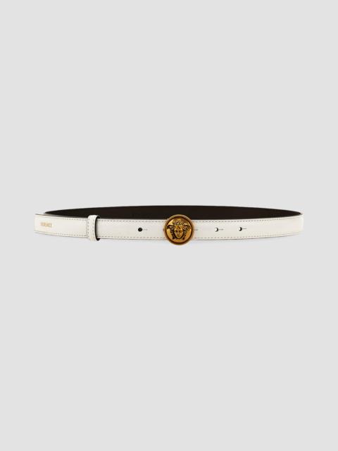 VERSACE Women's Logo Leather Belt - White Gold